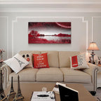 wall art for living room Red Lakes and trees under the starry sky red landscape - Image 4