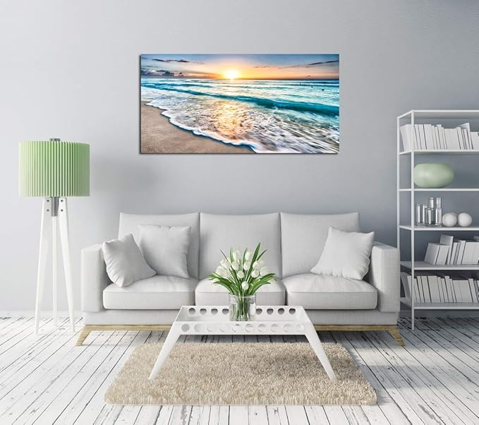 Baisuart S02262 Canvas Prints Wall Art Beach Sunset Ocean Waves Nature Pictures - Image 3
