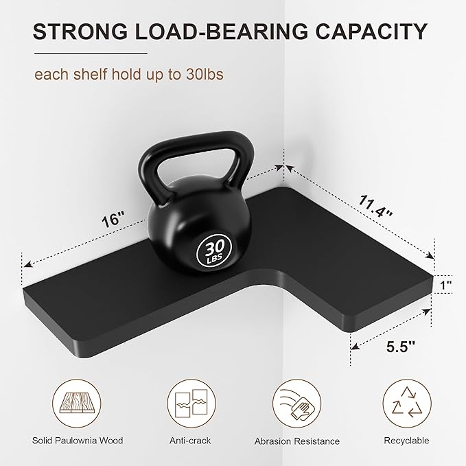 fuqing Corner Floating Shelves for Storage, Solid Wood, Wall Mount Wooden - Image 2