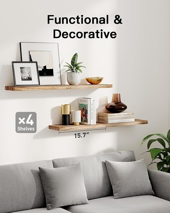 Amada Homefurnishing Floating Shelves, Paulownia Wood Wall Shelves - Image 3