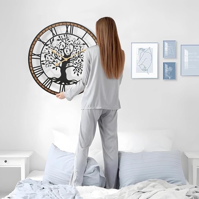 Micasso Vintage Large Wall Clock: 30Inch FarmhouseTree of Life Metal - Image 4