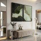Large Framed Green Abstract Wall Art Set of 2, Modern Canvas Prints Paintings - Image 4