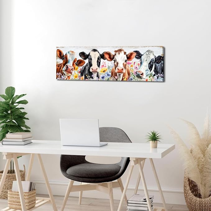 Country Cow Canvas Wall Art Kitchen Wall Decor Vintage Funny Cattle Flowers - Image 4