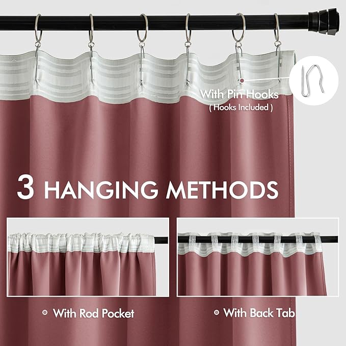 MIULEE Dusty Rose Back Tab Blackout Curtains 120 Inch Long 2 Panels Set - Image 3