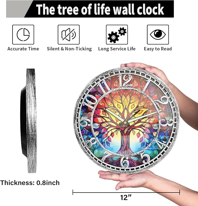 WANGIRO Tree of Life Wall Clock 12inch Silent Movement Clock Precise - Image 3