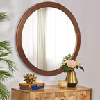 CULER Round Mirror 36 Inch, Wood Rustic Bathroom Tempered Wall Mirror - Image 3