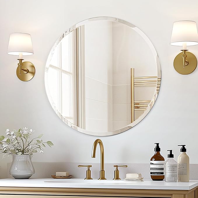 USHOWER Frameless Round Bathroom Mirror 24", Circle Vanity Mirror by USHOWER