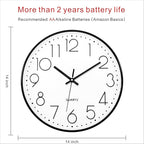 Foxtop 14 Inch Black Wall Clock Large Silent Non-Ticking Battery Operated Round - Image 2