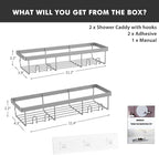 Moforoco Shower Caddy Shelf Organizer Rack, Self Adhesive Black Bathroom - Image 4