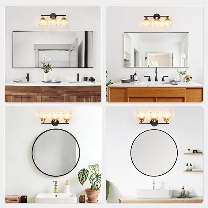 TALOYA Bathroom Vanity Light Fixtures, 3-Light Modern Black and Gold Wall - Image 9