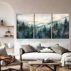 AKWISH Framed Green Forest Canvas Wall Art Set of 3, Boho Misty Watercolor Pine - Image 9