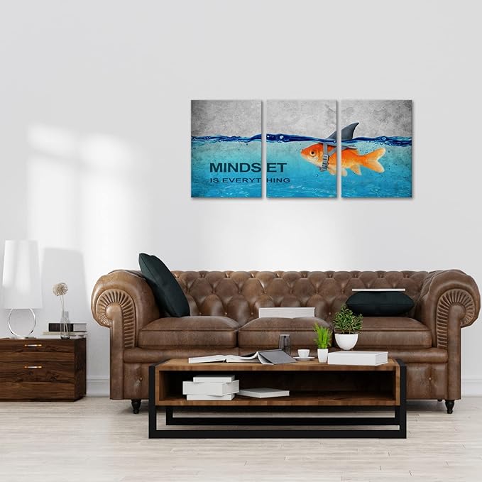KAWAHONE 3 Panels Modern Framed Inspirational Quote Canvas Wall Art-Mindset is - Image 5