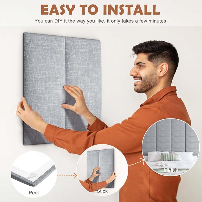 IFNOW Upholstered Wall Mounted Headboard, 3D Soundproof Wall Panels Peel and - Image 5
