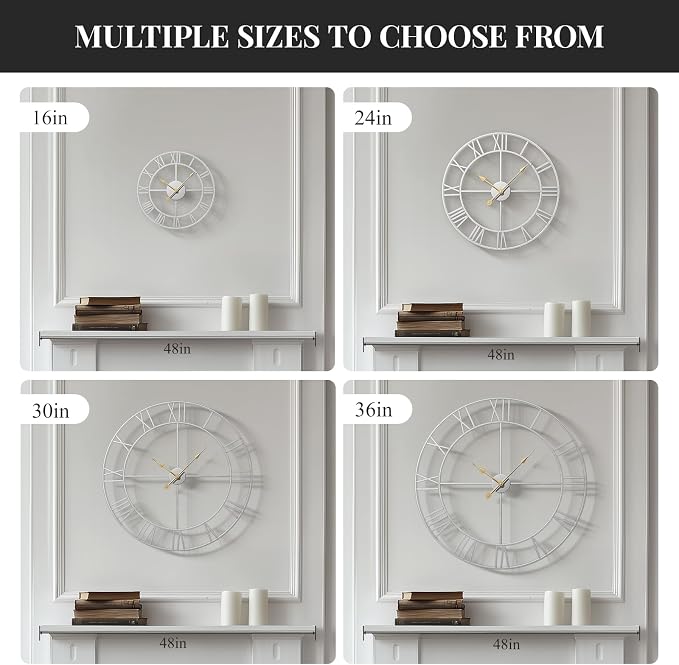 Cuspin 30 Inch Large Wall Clock, Modern Silver Metal Big Decorative Wall Clock - Image 4