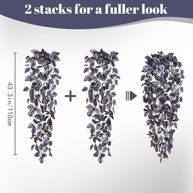 BLEUM CADE Fake Hanging Plants, Faux Deep Purple Vines Hanging Plant - Image 2