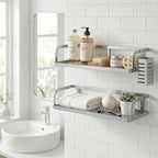PUSDON 2-Pack Wide Hollowout Shower Caddy & Spice Rack, Wall Mount Bathroom - Image 2