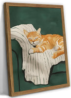 Funny Cat Wall Art Cute Cat Sleeping on Couch Wall Decor Painting Orange Pet by WARTHZwallart