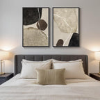 Large Framed Neutral Abstract Wall Art Set of 2, Modern Black Beige Brown - Image 4