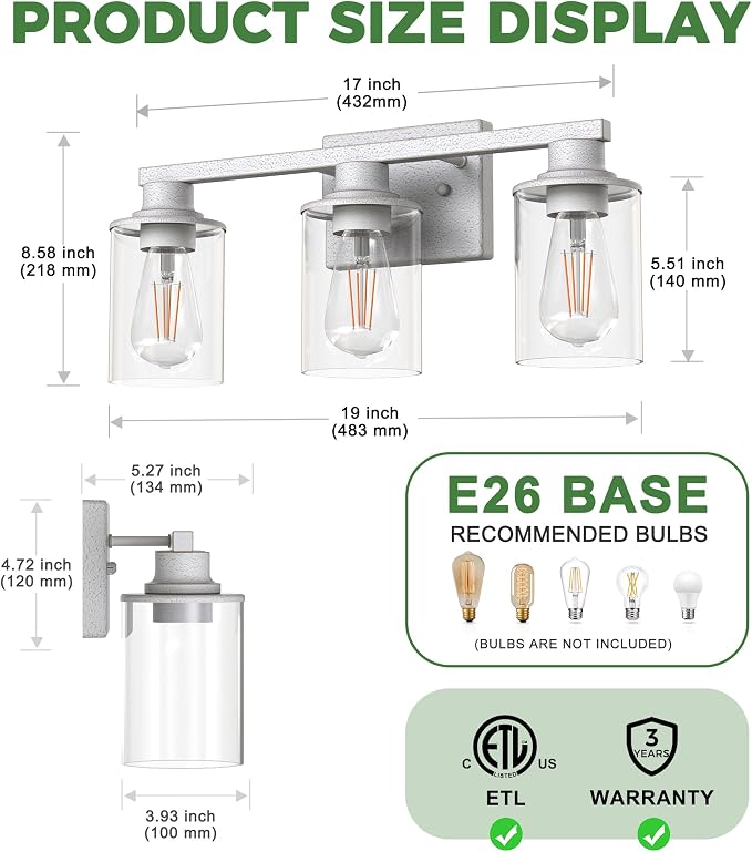 DORESshop 17 Inch Bathroom Light Fixtures, 3-Light Vintage Ivory Bathroom - Image 5