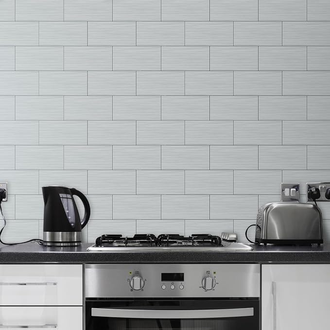 AULIGET 20-Piece Brushed Metal Peel and Stick Backsplash Tile, Laundry Room - Image 2
