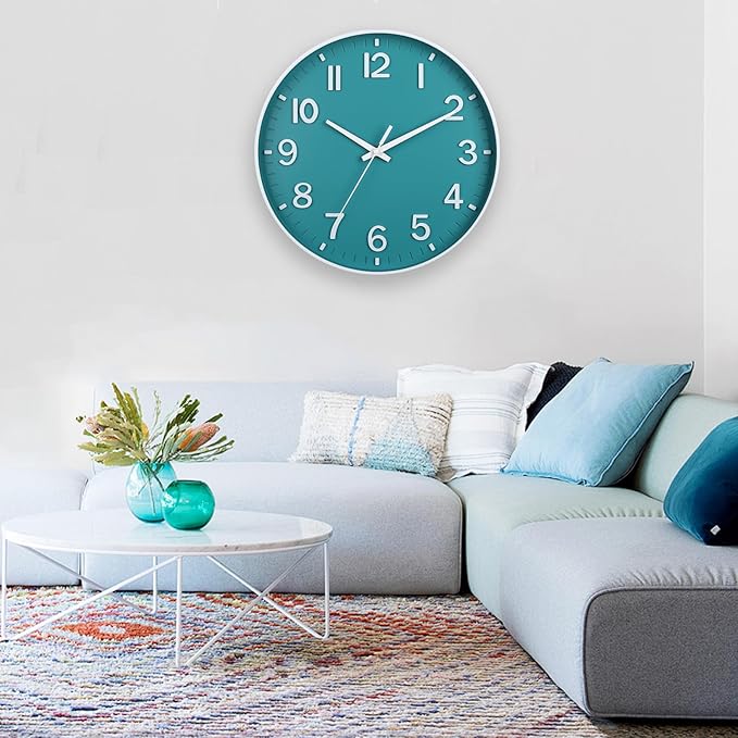 HZDHCLH Teal Wall Clocks Battery Operated, 12 inch Silent Non Ticking Modern - Image 2