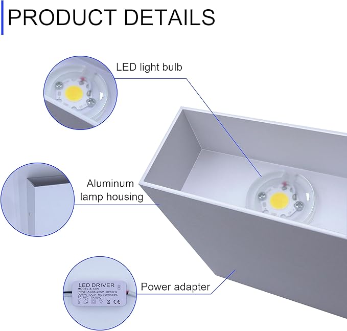 KICAAO LED Wall Sconces Set of Two, 12W Modern Wall Lamp, Hardwired Aluminum - Image 4