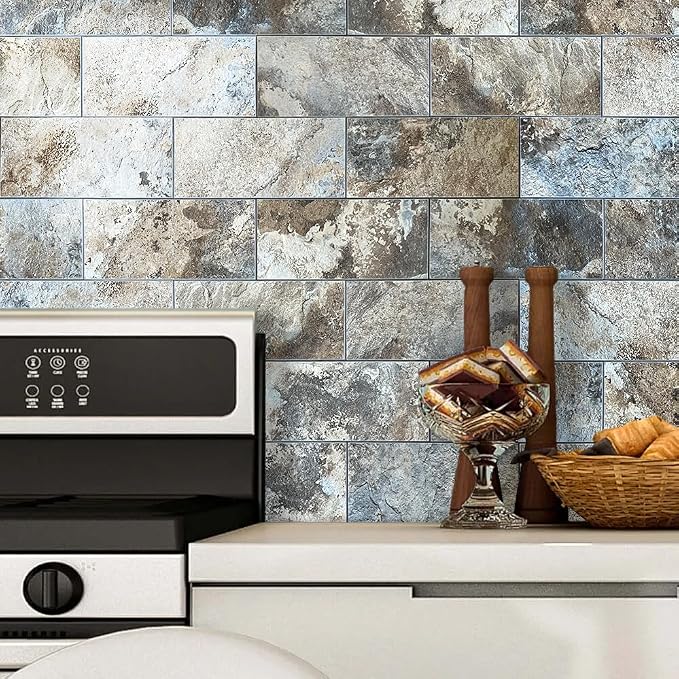 AULIGET 6" x 12" Beige & Brown Slate Peel and Stick Backsplash Wall Tiles - Image 8