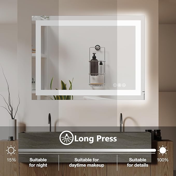 DUMOS 24.1"x36.1" LED Bathroom Mirror, Smart Anti-Fog Bathroom Vanity Mirror - Image 4
