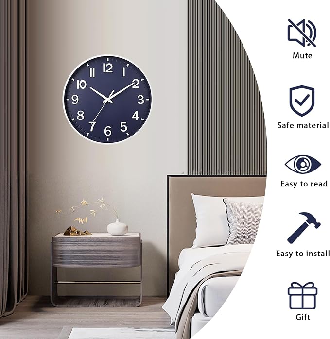 HZDHCLH Wall Clocks Battery Operated, Wall Clock Navy Blue, 12 inch Wall Clock - Image 4