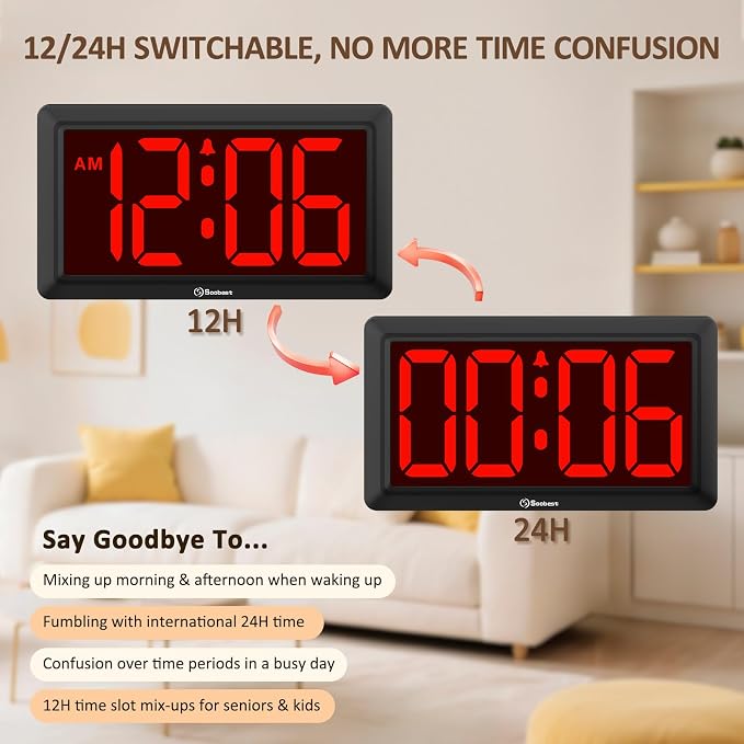 Soobest 9.5 Inch Large Digital Wall Clock Battery Operated, Auto & Manual - Image 8