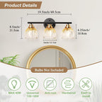 TALOYA Bathroom Vanity Light Fixtures, 3-Light Modern Black and Gold Wall - Image 3