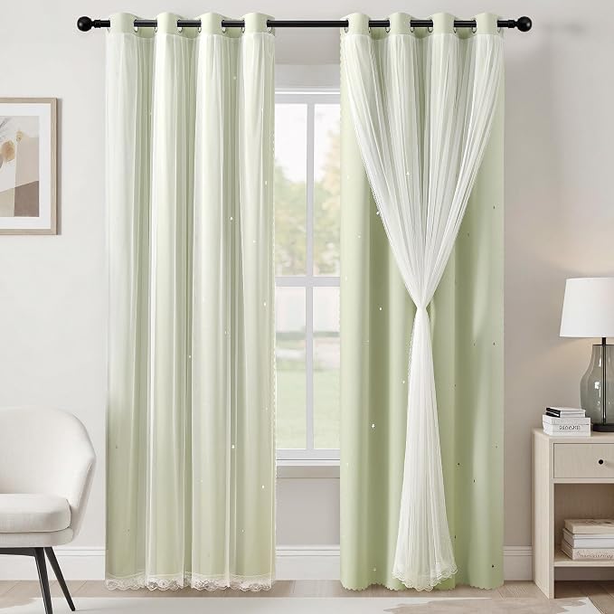XiDi Green Curtains for Bedroom, Girls Room Blackout Curtains, Kids Room by Addsomecolortolife