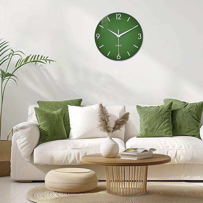 XFM Green Wall Clock 12 Inch Modern Wall Clocks Battery Operated Round Silent - Image 4
