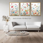 KISSFOX Framed Colorful Wildflower Canvas Wall Art Set Of 3 Flowers Pictures - Image 3