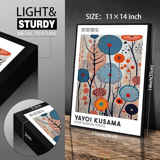 Yayoi Kusama Black Framed Wall Art 11x14in Vintage Japanese Painting Posters - Image 2