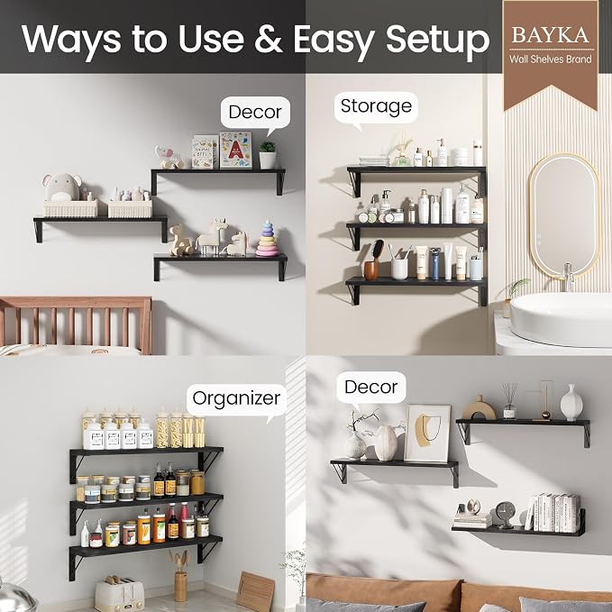 BAYKA Wall Mounted Floating Shelves, Wood Floating Wall Shelf - Image 4
