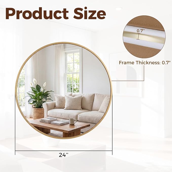 NEWBULIG 24 Inch Round Wall Mirror, Bathroom Mirror - Image 2
