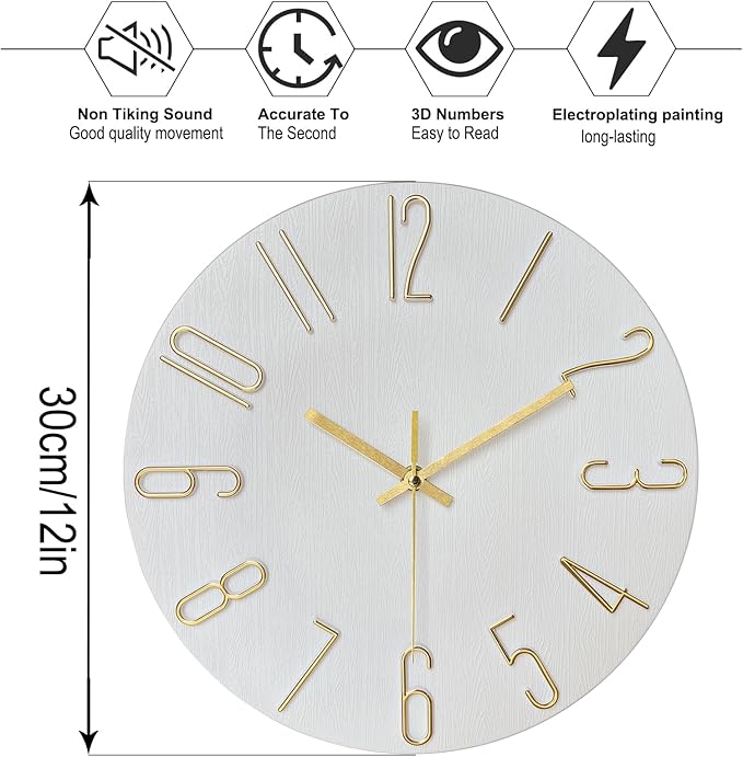 AIRUIFU Wall Clock 12 Inch Silent Non-Ticking Modern Clocks Battery Operated - Image 4