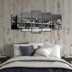 Wieco Art New York Brooklyn Bridge Canvas Wall Art Night View 5 Panels Modern - Image 2