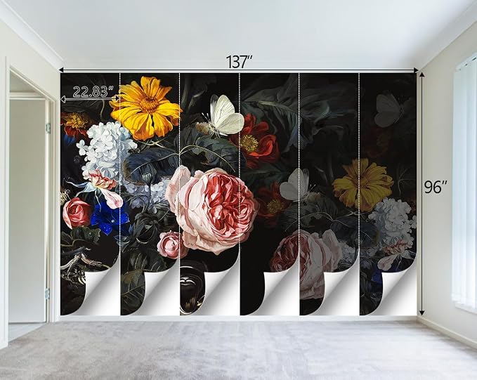 Vintage Black Flowers Mural Bedroom Peony Floral Wallpaper Room Decor Living - Image 4