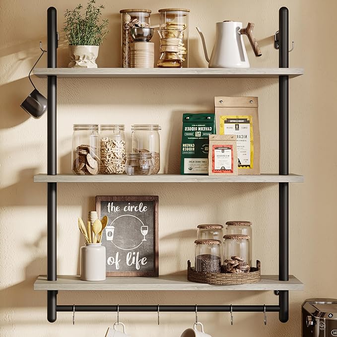 Bestier 3 Tier Industrial Pipe Shelving, Floating Book Shelves by Bestier