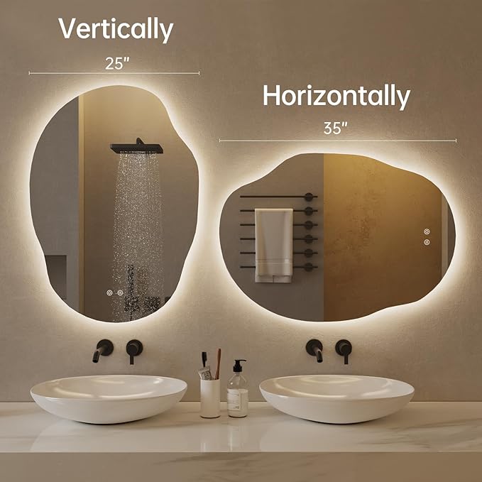 LOVESPEJO Irregular Backlit Mirror Bathroom 25x35 Inch, Asymmetrical LED - Image 2