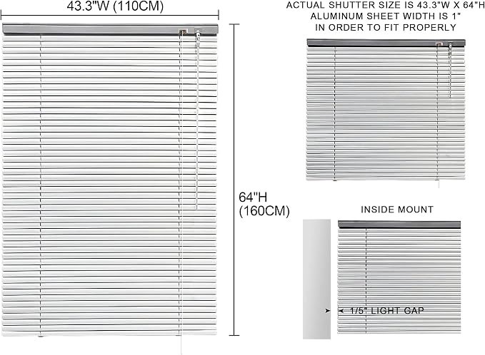 YIIBAII Mini Blinds Suitable for 44" W x 64" H Windows 1" Aluminum Horizontal - Image 6