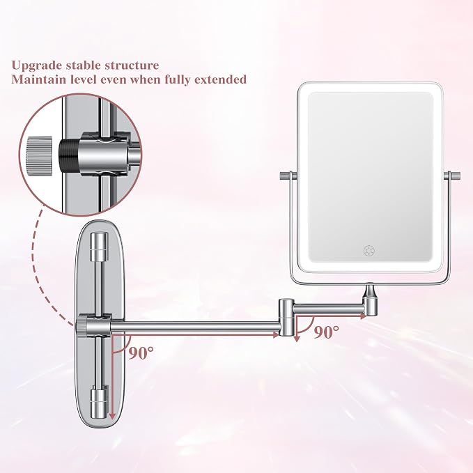 Wall Mounted Lighted Makeup Mirror, Rectangle Double Sided 1X/7X Magnifying - Image 4