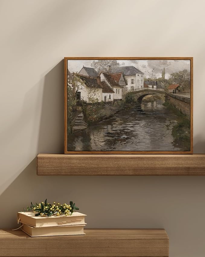 InSimSea Framed Canvas Wall Art Vintage Decor, Landscape Wall Art, Riverside - Image 3