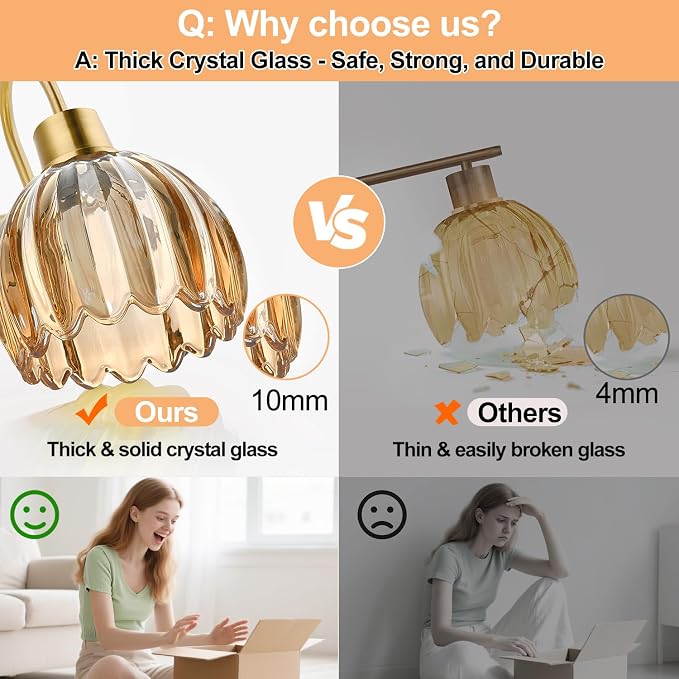 Bathroom Light Fixtures, 2-Light Brushed Gold Vanity Lights - Image 5
