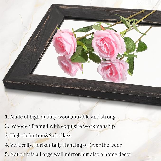 AAZZKANG Rectangular Mirror Full Length Wooden Frame Retro Large Wall Hanging - Image 3
