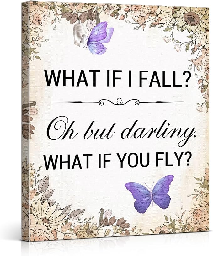 Inspirational Purple Butterfly Wall Art Decor, What If You Fly Motivational by VAHATAN