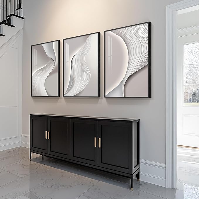 Large Framed Modern Abstract Wall Art, 3 Piece Minimalist Bright Style Prints - Image 4