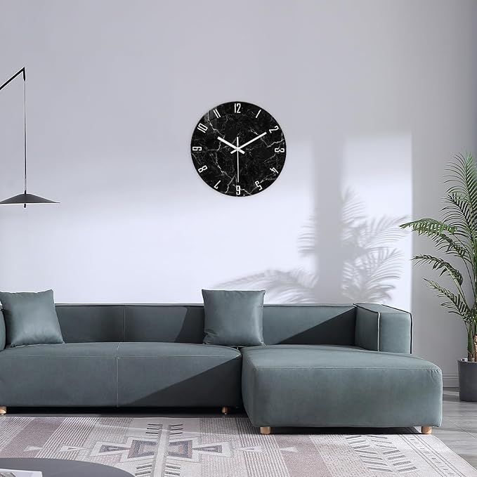 Marble Minimalist Wall Clock for Living Room Black Wall Clocks Battery Operated - Image 5